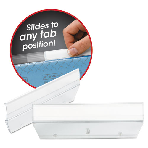 Easy Slide Hanging Folder Tab, 1/3-Cut Tabs, White/Clear, 3.5" Wide, 18/Pack | by Plexsupply