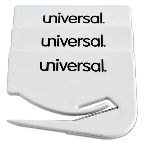 Universal® Letter Slitter Hand Letter Opener with Concealed Blade, 2.5", White, 3/Pack