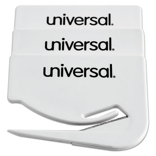 Universal® Letter Slitter Hand Letter Opener With Concealed Blade, 2.5", White, 3/Pack