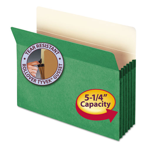 COLORED FILE POCKETS, 5.25" EXPANSION, LETTER SIZE, GREEN