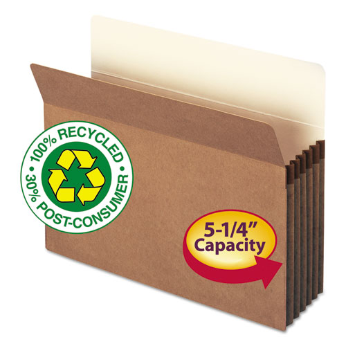 100% RECYCLED TOP TAB FILE POCKETS, 5.25" EXPANSION, LETTER SIZE, REDROPE, 10/BOX