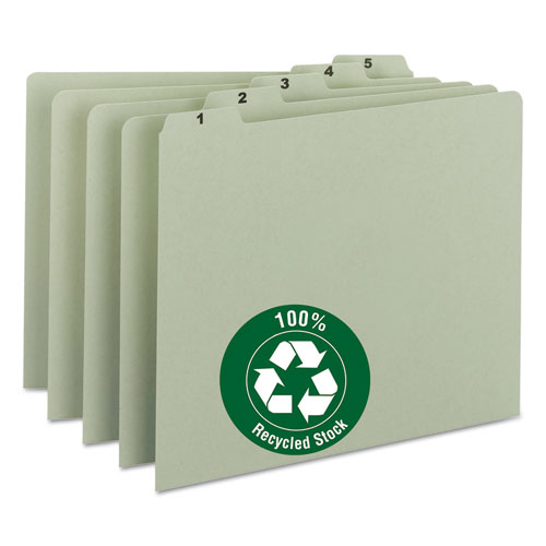 Image of Smead™ 100% Recycled Daily Top Tab File Guide Set, 1/5-Cut Top Tab, 1 To 31, 8.5 X 11, Green, 31/Set