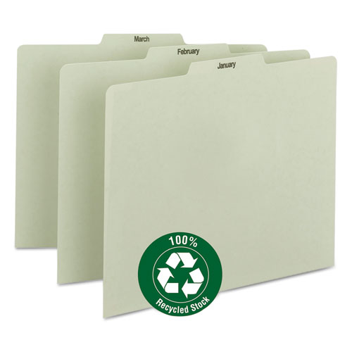 100% Recycled Monthly Top Tab File Guide Set, 1/3-Cut Top Tab, January to December, 8.5 x 11, Green, 12/Set SMD50365
