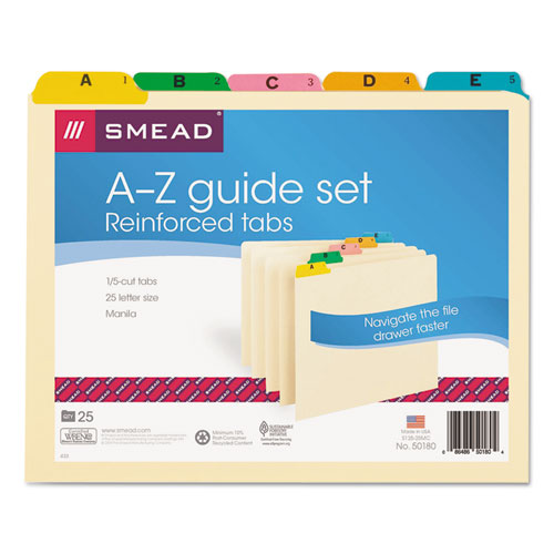 Alphabetic Top Tab Indexed File Guide Set, 1/5-Cut Top Tab, A to Z, 8.5 x 11, Manila, 25/Set