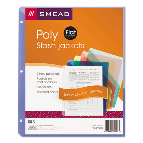 Smead™ Organized Up Poly Slash Jackets, 2-Sections, Letter Size, Clear, 5/Pack