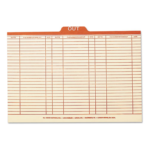 Charge-Out Record Guides, 1/5, Red "OUT" Tab, Manila, Legal, 100/Box | by Plexsupply