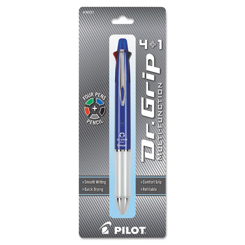 Dr. Grip 4 + 1 Retractable Ballpoint Pen/Pencil, BK/BE/GN/Red Ink, Blue Barrel