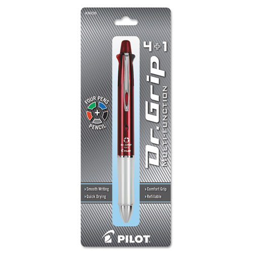 Dr. Grip 4 + 1 Multi-Color Ballpoint Pen/Pencil, Retractable, 0.7mm Pen/0.5mm Pencil, Black/Blue/Green/Red Ink, Wine Barrel