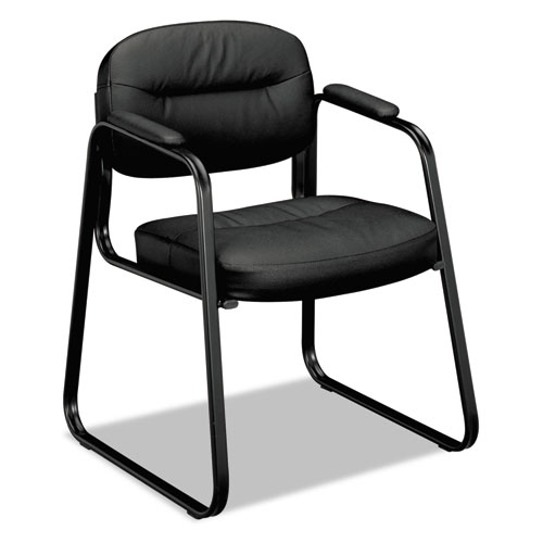Image of Hon® Hvl653 Softhread Bonded Leather Guest Chair, 22.25" X 23" X 32", Black Seat, Black Back, Black Base
