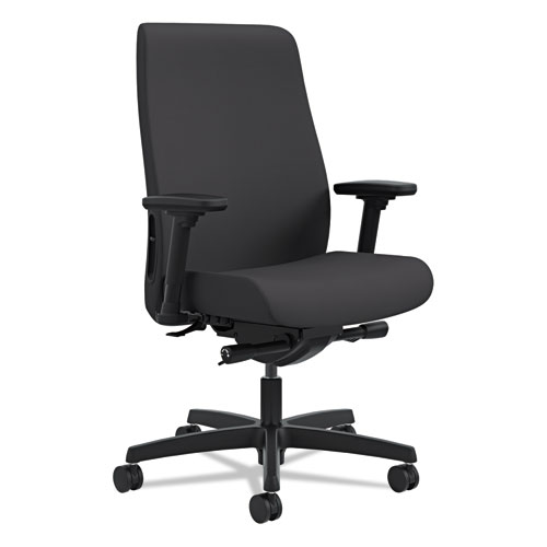 ENDORSE UPHOLSTERED MID-BACK WORK CHAIR, SUPPORTS UP TO 300 LBS., BLACK SEAT/BLACK BACK, BLACK BASE