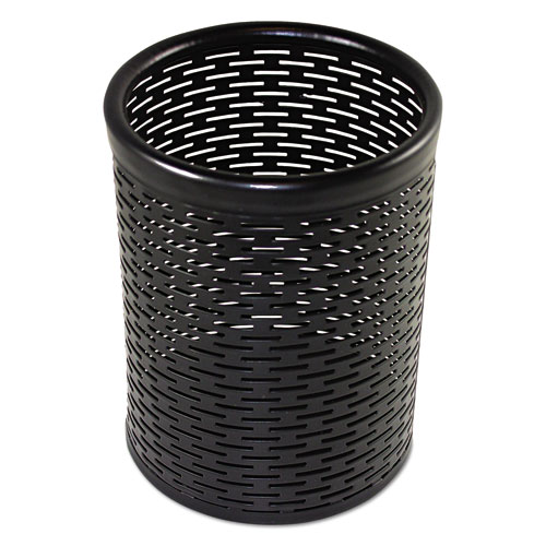 Artistic® Urban Collection Punched Metal Pencil Cup, 3.5" Diameter x 4.5"h, Black