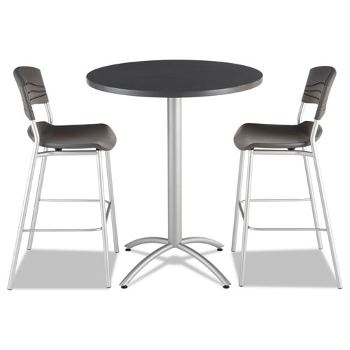 CafeWorks Table, Bistro-Height, Round, 36" x 42", Graphite Granite Top, Silver Base