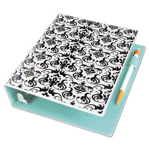 Image of Durable Mini Size Non-View Fashion Binder with Round Rings, 3 Rings, 1" Capacity, 8.5 x 5.5, Damask/Light Blue
