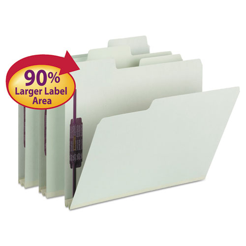 Smead™ SuperTab Pressboard Fastener Folders with Two SafeSHIELD Fasteners, 2" Expansion, Legal Size, Gray-Green, 25/Box