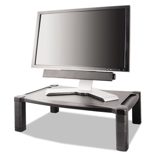 Kantek Wide Deluxe Two-Level Monitor Stand with Drawer, 20" x 13.25" x 3" to 6.5", Black, Supports 50 lbs