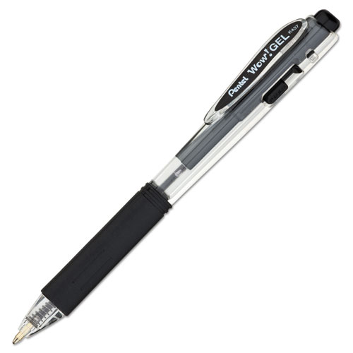 Image of Pentel® Wow! Gel Pen Bonus Pack, Retractable, Medium 0.7 Mm, Black Ink, Clear/Black Barrel, 24/Pack