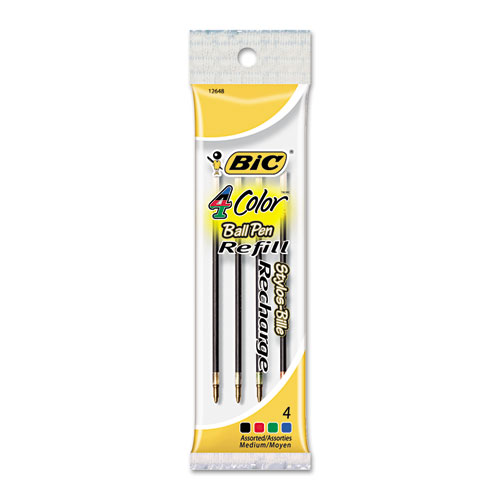 BIC® Refill for 4-Color Retractable Ballpoint, Medium, BLK, BE, GN, Red Ink