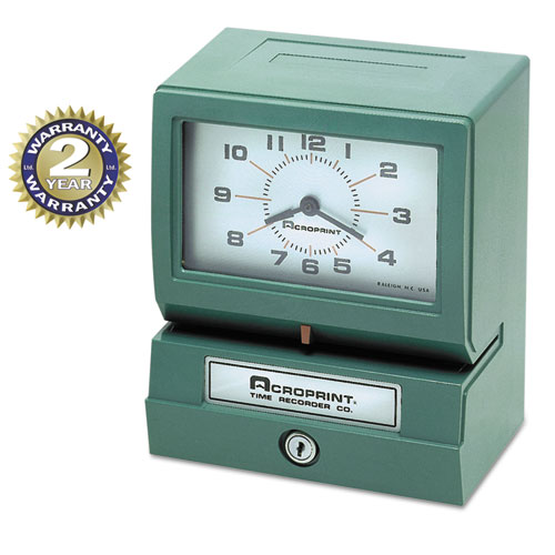 Image of Acroprint® Model 150 Heavy-Duty Time Recorder, Automatic Operation, Month/Date/0-23 Hours/Minutes Imprint, Green