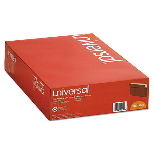 Universal® Redrope Expanding File Pockets, 1.75" Expansion, Legal Size, Redrope, 25/Box
