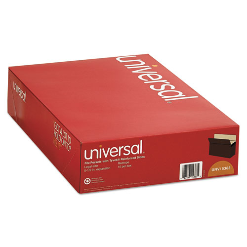 Universal® Redrope Expanding File Pockets, 5.25" Expansion, Legal Size, Redrope, 10/Box
