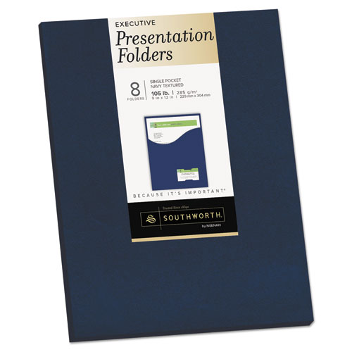 One-Pocket Presentation Folders, 8 1/2 X 11, Navy, 8/pack