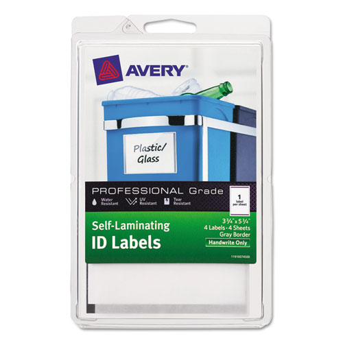 Avery® Self-Laminating ID Labels, 4 x 6 Sheet, 5 3/4 x 3 3/4, White/Gray, 4/PK