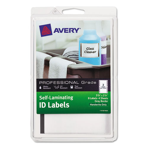 Avery® Self-Laminating ID Labels, 4 x 6 Sheet, 2 3/4 x 3 3/4, White/Gray, 8/PK