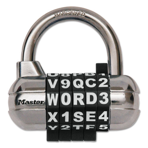Password Plus Combination Lock, Hardened Steel Shackle, 2.5" Wide, Chrome/Assorted