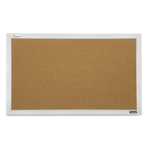 7195015679517 SKILCRAFT Quartet Cubicle Cork Board, 21.5 x 32, Tan Surface, Silver Aluminum Frame