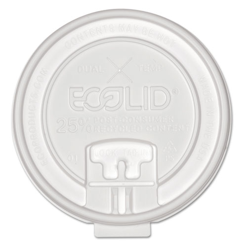 Eco-Products® 25% Recycled Content Dual-Temp Lock Tab Lid with Straw Slot, Fits 10 oz to 20 oz Cups, 50/Pack, 12 Packs/Carton