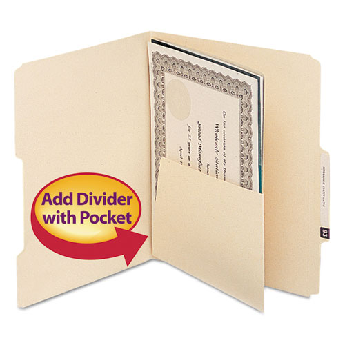 Self-Adhesive Folder Dividers with 5.5" Pockets for Top/End Tab Folders, 1 Fastener, Letter Size, Manila, 25/Pack