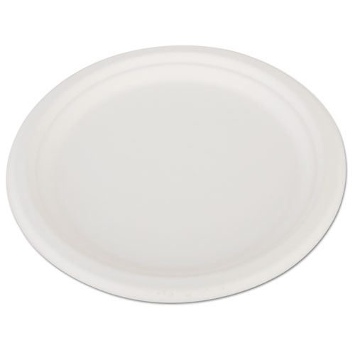 ChampWare Heavyweight Bagasse Dinnerware, Plate, 10" dia, White, 500/Carton