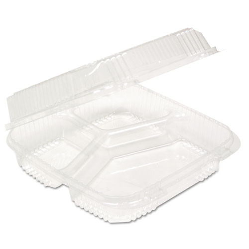 ClearView SmartLock Food Containers, 3-Compartment, 5 oz/14 oz, 8.2 x 8.34 x 2,91, Clear, 200/Carton