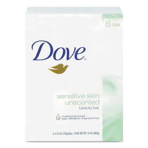 Dove® Sensitive Skin Bath Bar, Unscented, 4.5 Oz Bar, 8 Bars/Pack, 9 Packs/Carton