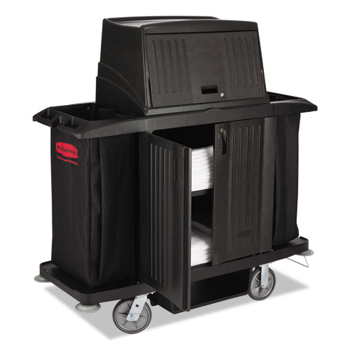FULL SIZE HOUSEKEEPING CART WITH DOORS, 22W X 60D X 67.5H, BLACK