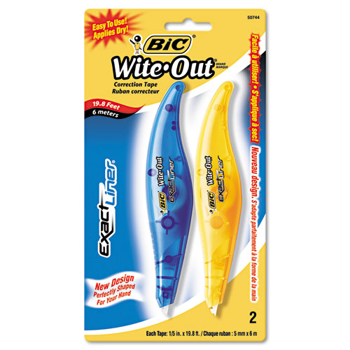 Wite-Out Brand Exact Liner Correction Tape, Non-Refillable, Blue/Orange, 1/5 x 236, 2/Pack