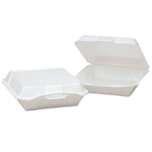 Foam Hinged Container, 1-Compartment, Jumbo, 10-1/3x9-1/3x3, White, 100/bg, 2/ct