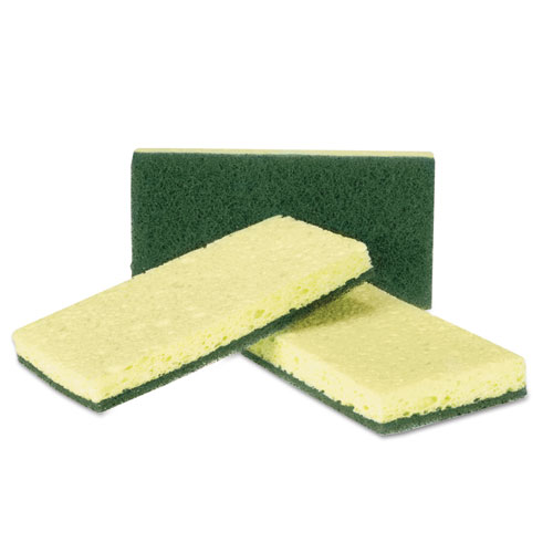 Heavy-Duty Scrubbing Sponge, 3.5 x 6, 0.85" Thick, Yellow/Green, 20/Carton