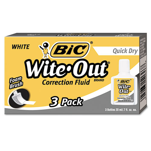 Wite-Out Quick Dry Correction Fluid, 20 ml Bottle, White, 3/Pack | by Plexsupply