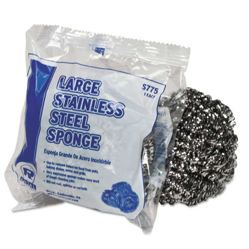 Stainless Steel Sponge, Polybagged, 1.75 oz, Gray, 12/Pack, 6 Packs/Carton