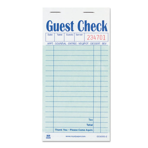 Guest Check Book, Carbon Duplicate, 3 1/2 x 6 7/10, 50/Book, 50 Books/Carton | by Plexsupply