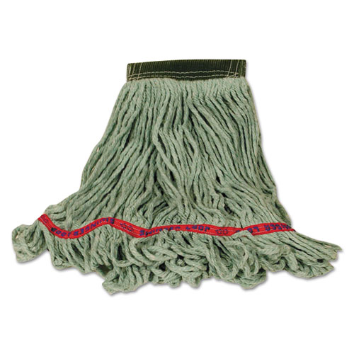 Image of Rubbermaid® Commercial Swinger Loop Wet Mop Heads, Cotton/Synthetic Blend, Green, Medium, 6/Carton
