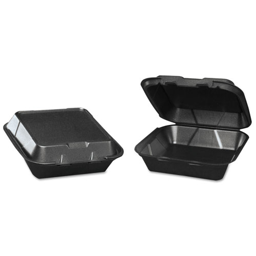 Snap-It Foam Hinged Carryout Container, Medium, Black, 8-1/4x8x3, 100/bag, 2/ct