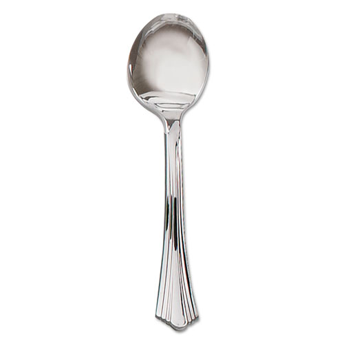 Heavyweight Plastic Soup Spoons, Silver, 5-3/4 In., Reflections Design, 600/case