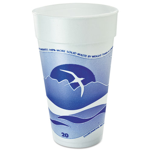 Image of Horizon Hot/Cold Foam Drinking Cups, 20 oz, Printed, Blueberry/White, 25/Bag, 20 Bags/Carton