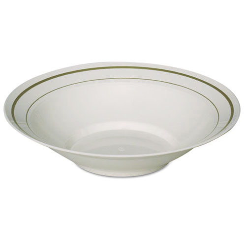 Masterpiece Plastic Bowls, 10 Oz., Ivory W/ Gold Accents, Round, 10/pack, 15/ct