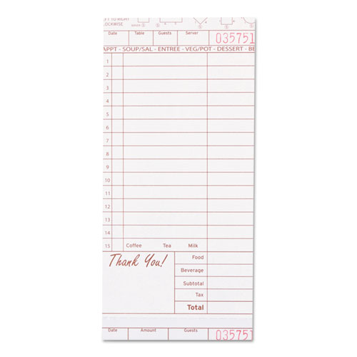 Guest Check Book, Single Sheet, 4.21 X 9.02, 200/pack, 10 Packs/carton