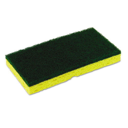 Image of Medium-Duty Scrubber Sponge, 3.13 x 6.25, 0.88 Thick, Yellow/Green, 5/Pack, 8 Packs/Carton