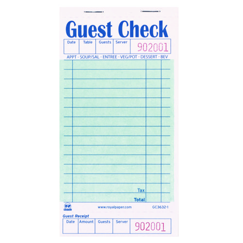 AmerCareRoyal® Guest Check Pad with Ruled Back, 15 Lines, One-Part (No Copies), 3.5 x 6.7, 50 Forms/Pad, 50 Pads/Carton