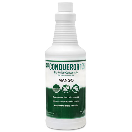 Fresh Products Bio Conqueror 105 Enzymatic Odor Counteractant Concentrate, Mango, 32 oz Bottle, 12/Carton